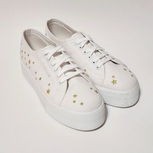 Superga White Sneakers with Gold Star Accents